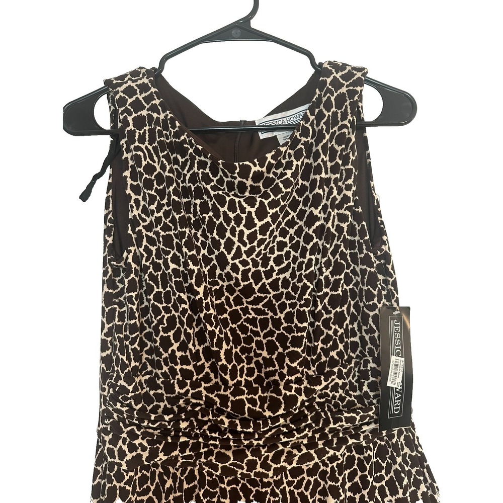 NWT Vintage Jessica Howard Dress Animal Print Brown Ruching Sz 10 Tall - Picture 4 of 6